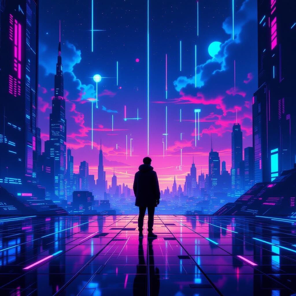Dreamscape Figure in Synthwave Neon Retro Hues