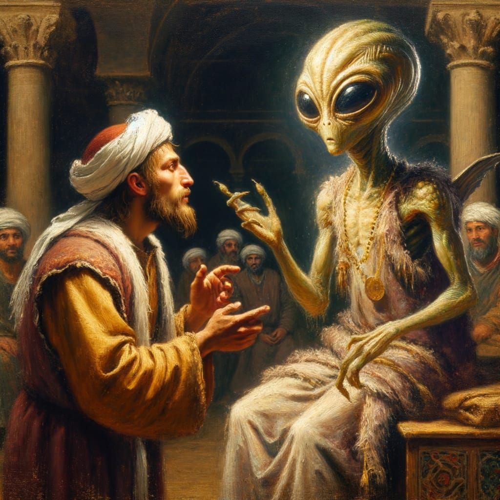 Renaissance Alien Encounter in Medieval Landscape