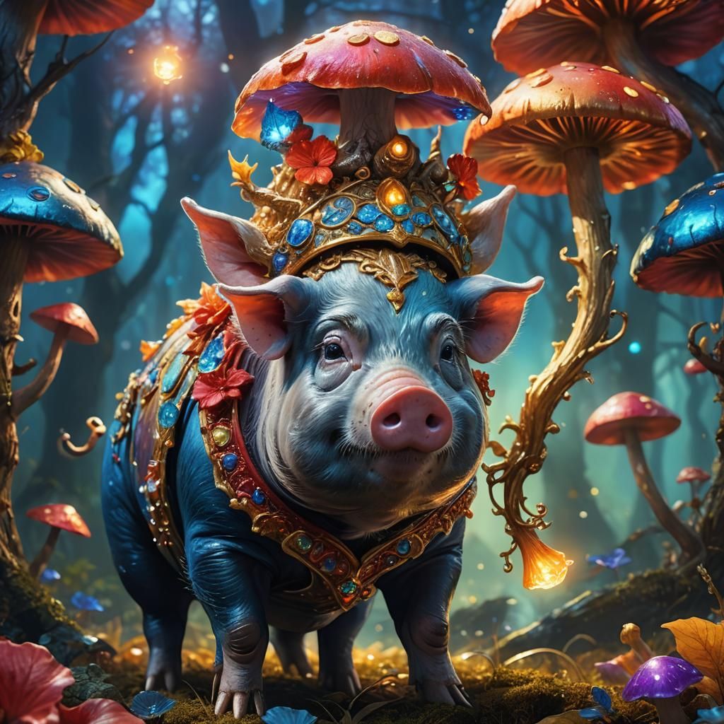 Pig with Bozooca on Glowing Mushroom