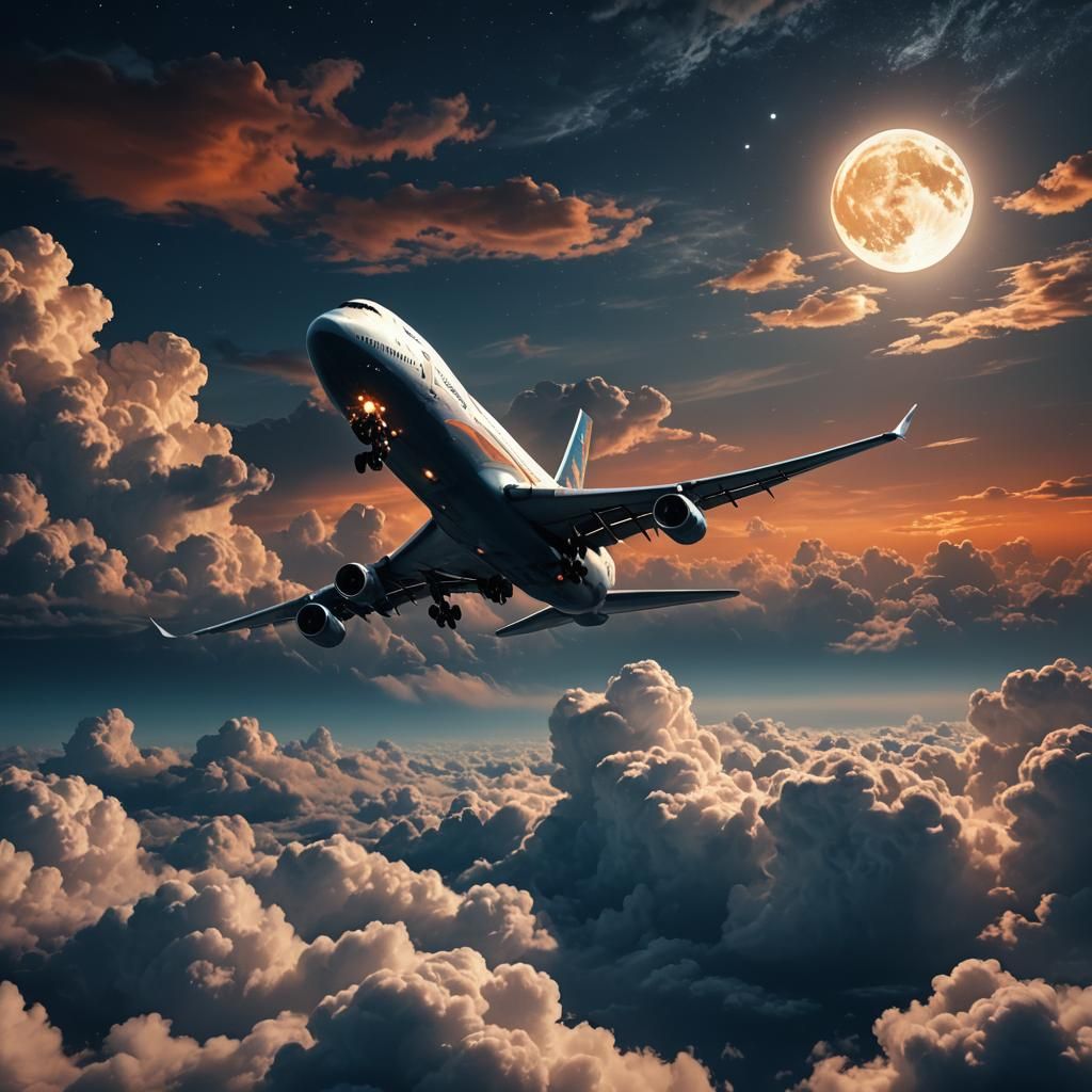 Majestic 747 Soars Under Moonlight: Fantasy Concept Art