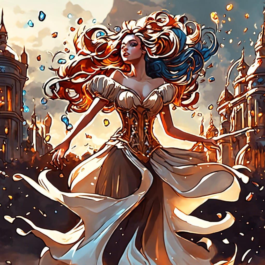 Woman Dancing Waltz with Glittering Dress