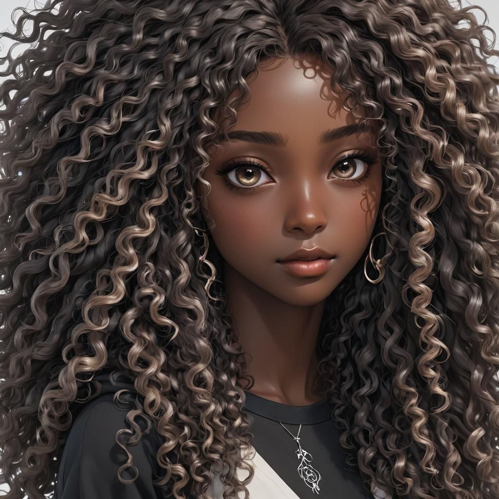 Beautiful Curly Haired Girl in 3D Anime Art