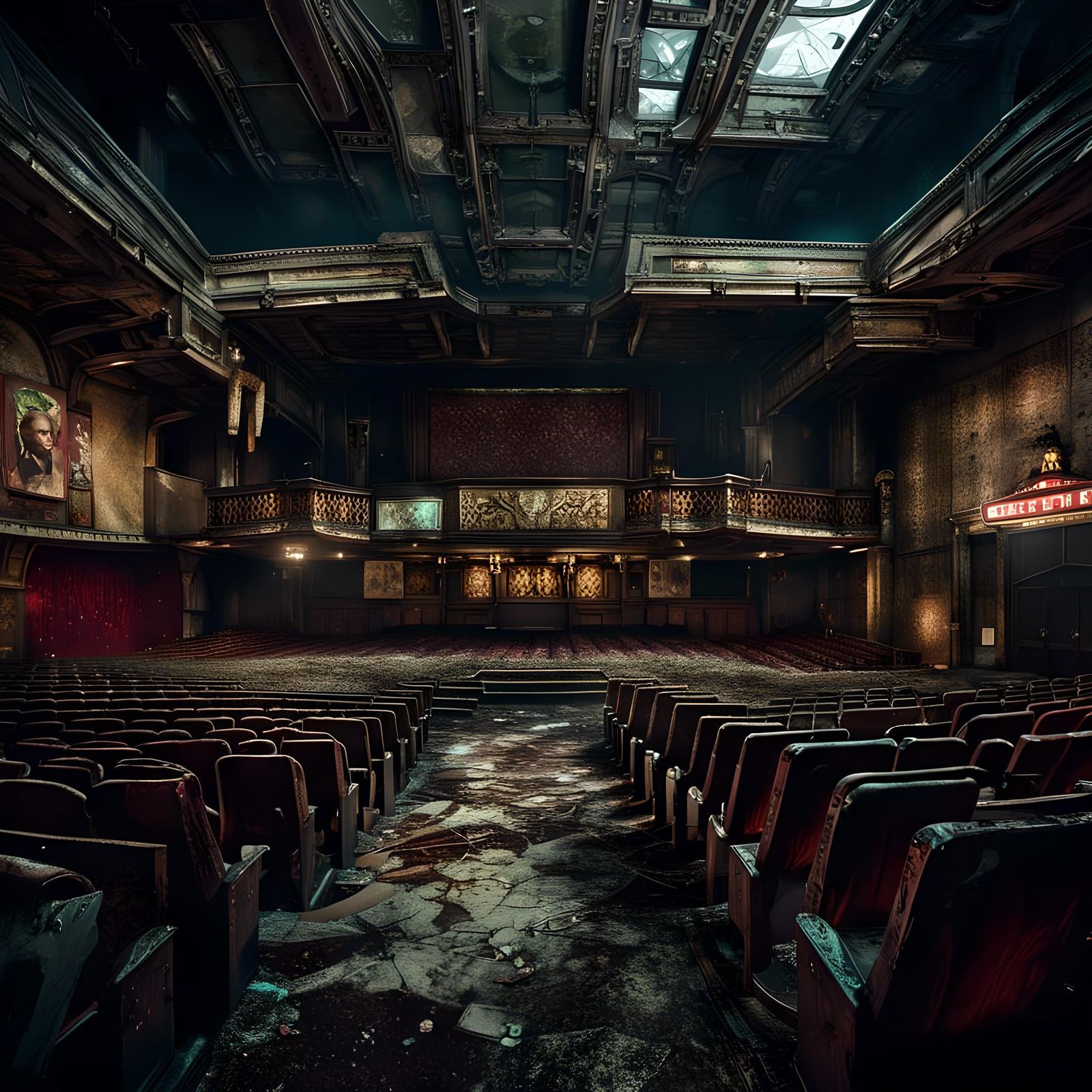 Abandoned Theater in Cyberpunk Gothic Style