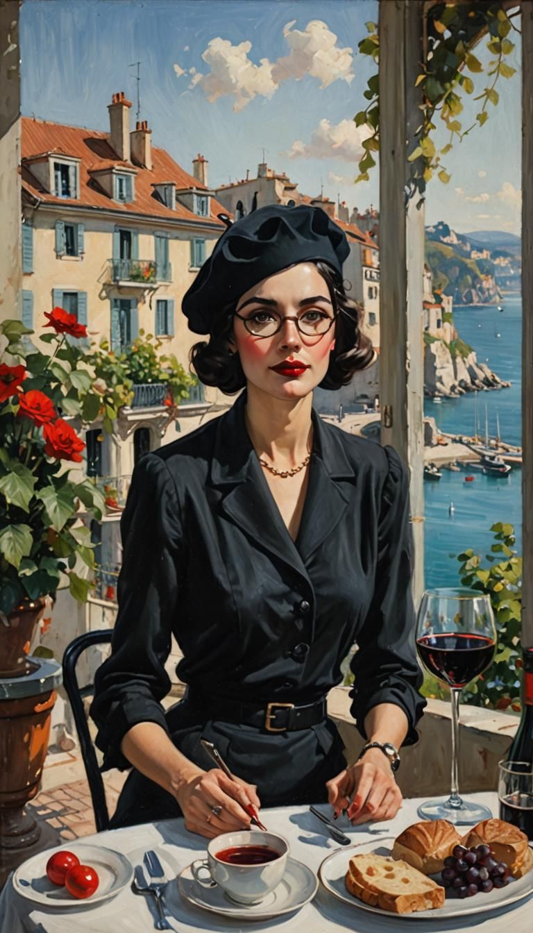 French Woman at Breakfast, Oil Painting