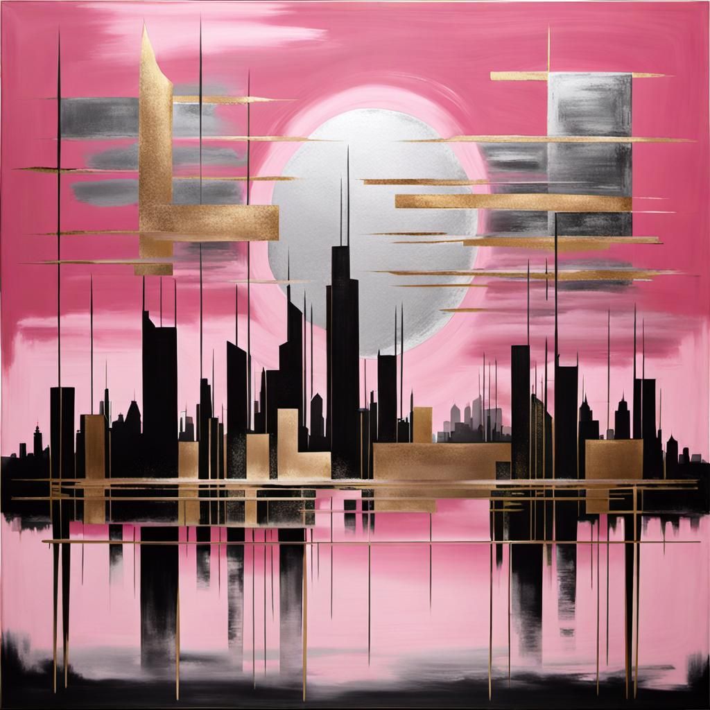 Abstract Metallic Cityscape in Color Field Style