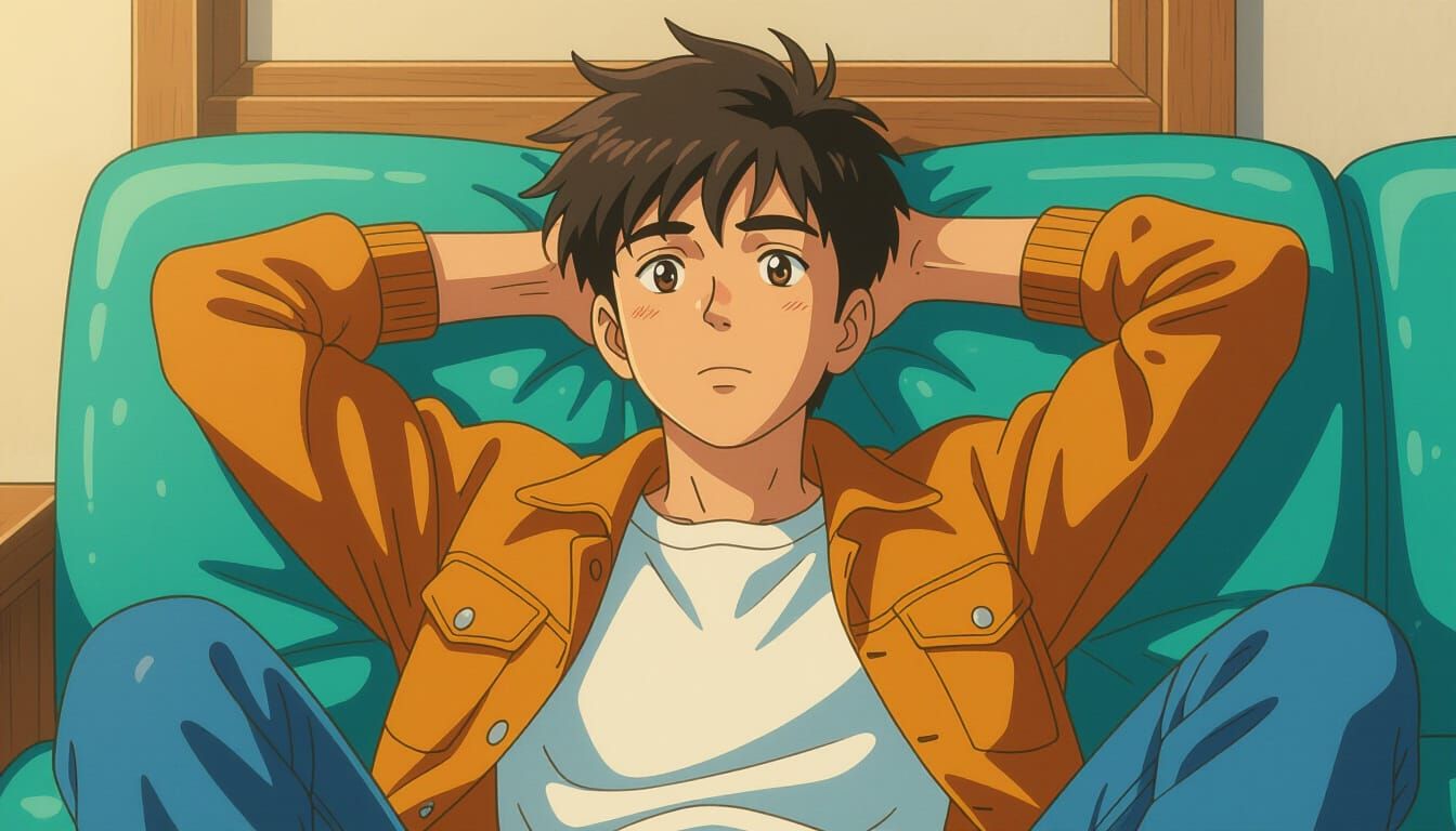 Teenage Boy Lost In Thought, Studio Ghibli Anime Style