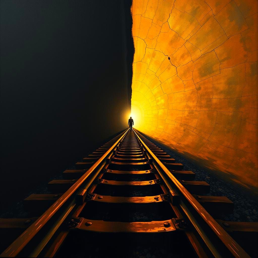 High-Contrast Train Track in Gold and Black