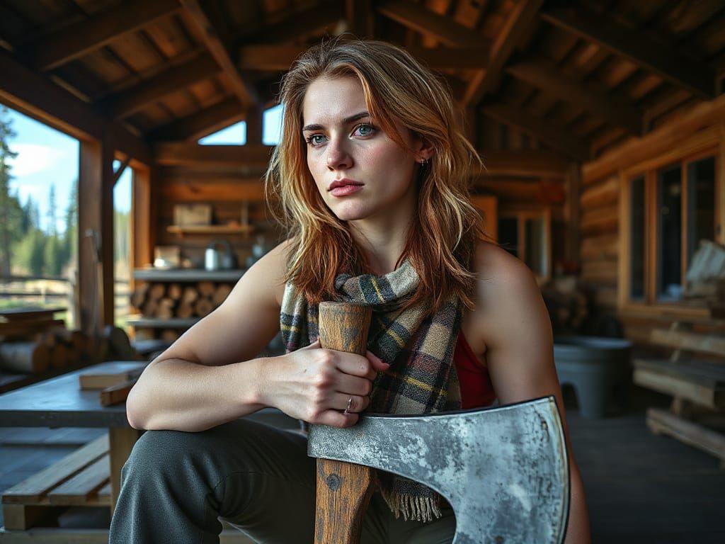 Hyperrealistic Lumberjack in Quebec Cabin Photograph
