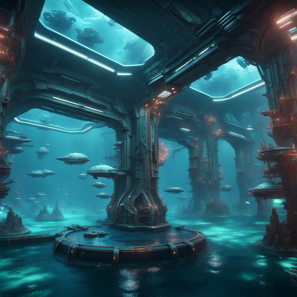 Futuristic Underwater Battle Station: Fantasy Concept Art
