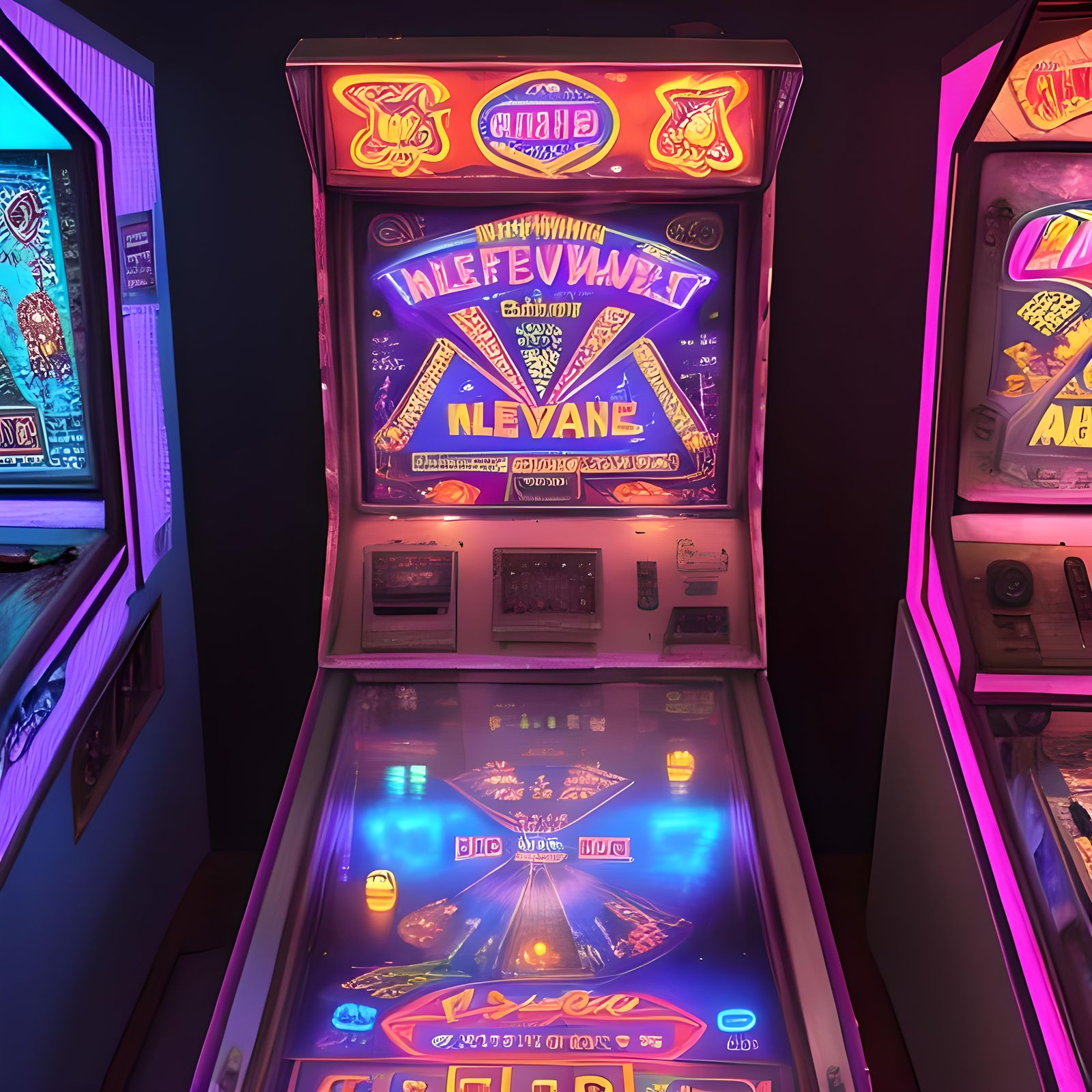 Neon-Lit Pinball Arcade in Synthwave Retro Style