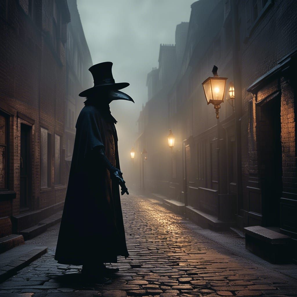 Plague Doctor in Foggy Street