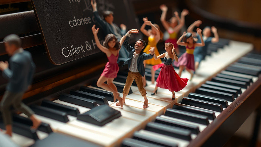 Miniature People Dancing on Life-Size Piano