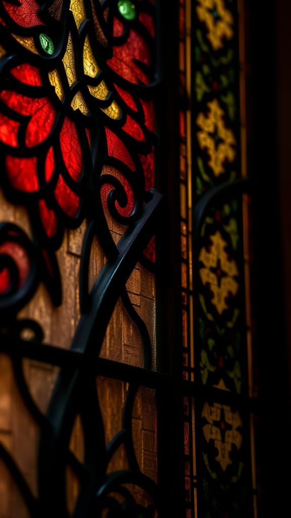 Vibrant Stained Glass Close-Up in Cinematic Style