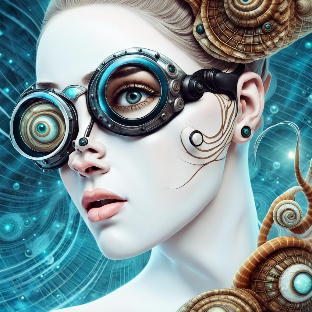Snail Woman Hybrid with Goggles in Digital Art