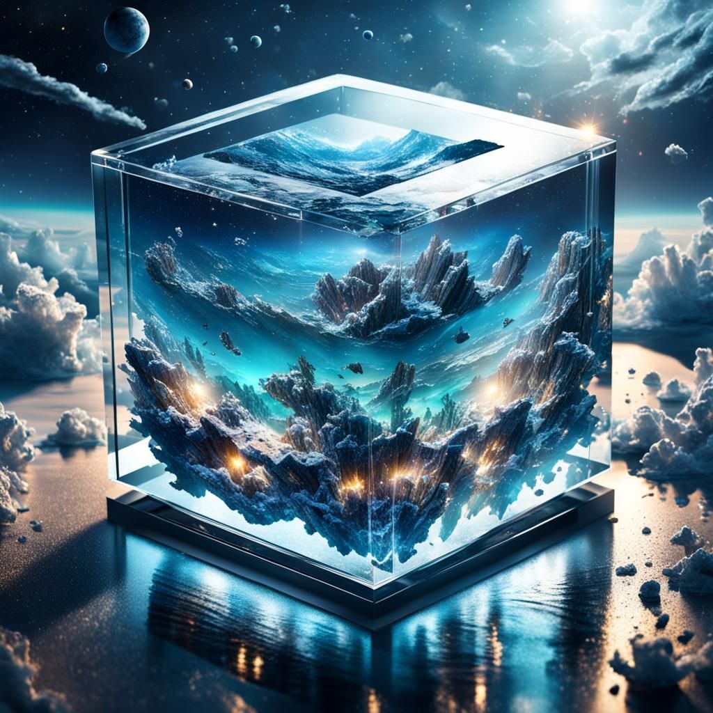 Ocean in Glass Cube: Midnight in Upside-Down Space