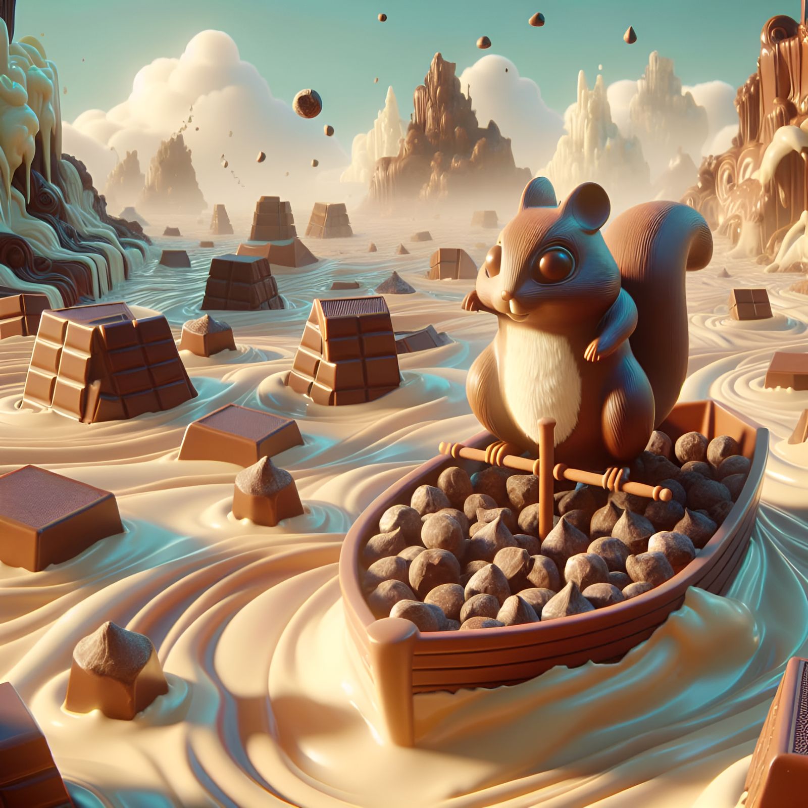 Chocolate Chipmunks Sailing a Chocolate Fudge Sea