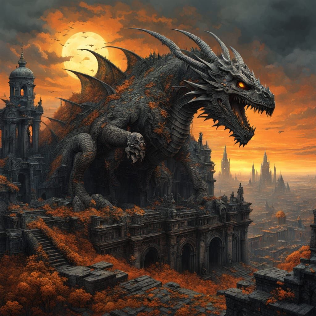 Ancient Star Dragon Coils Around Ruined City