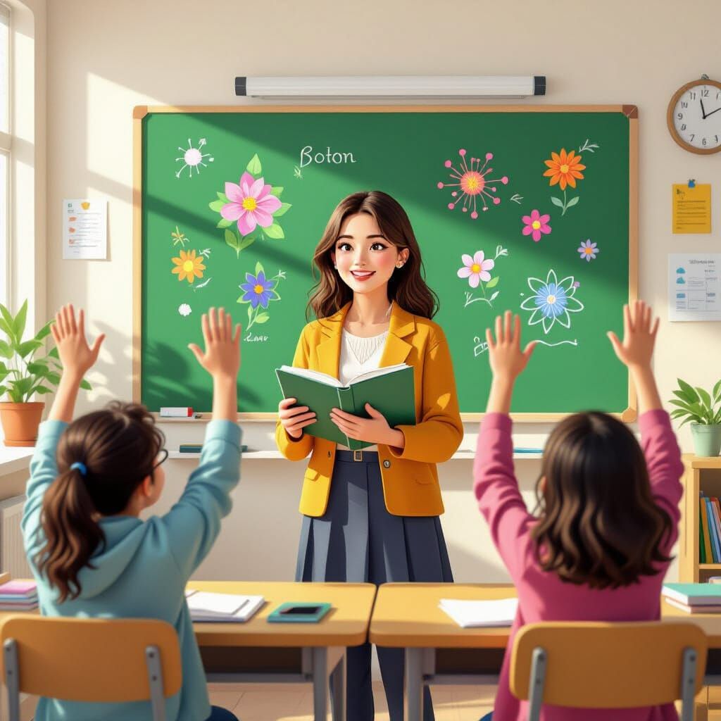 Enthusiastic Students in Cozy Classroom, in Loish Style