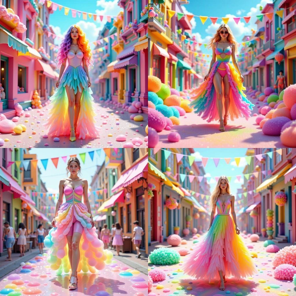 Rainbow Gummy City Street with Feminine Woman