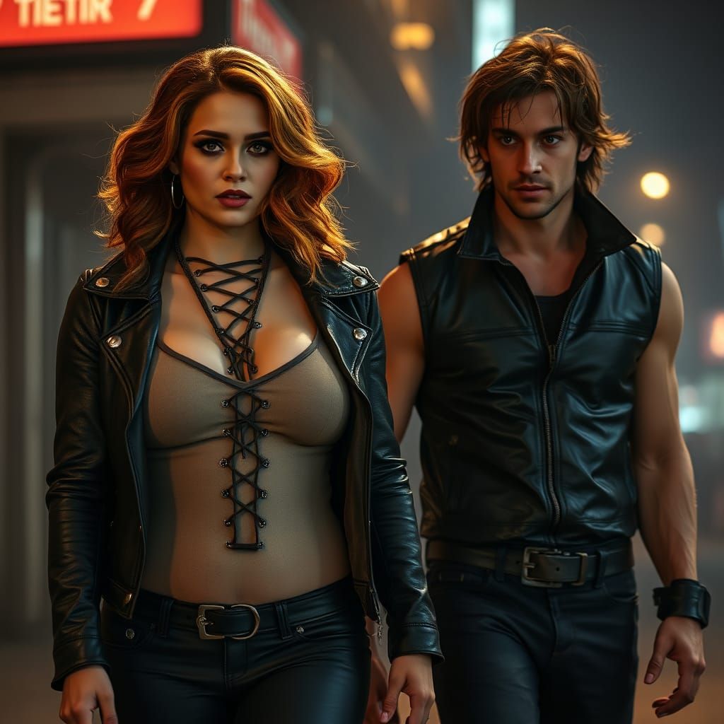 Ethereal Goddess in Cyberpunk Attire