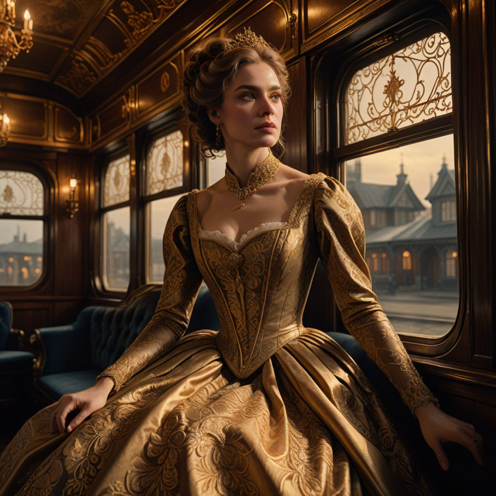 Elegant Lady in Vintage Train Carriage