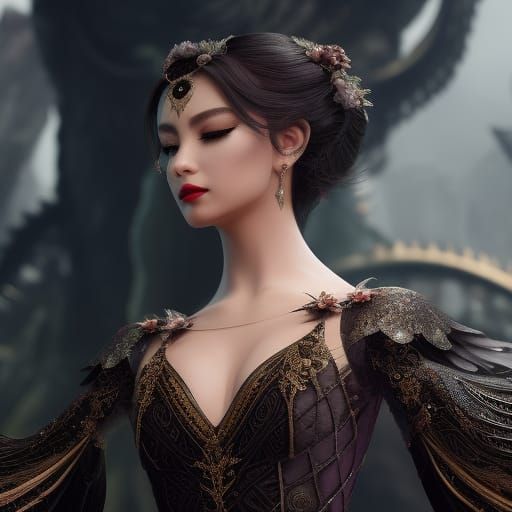 Black Swan Ballet Dancer in Detailed Fantasy Portrait