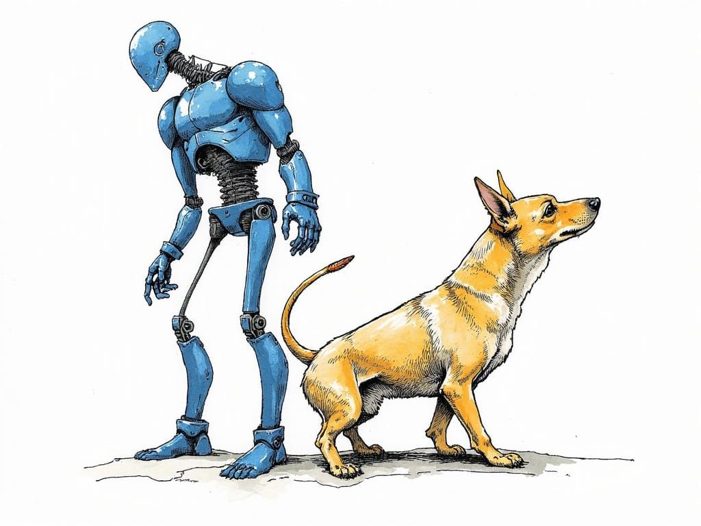 Blue and Yellow Cyborg in Surreal Digital Art Style