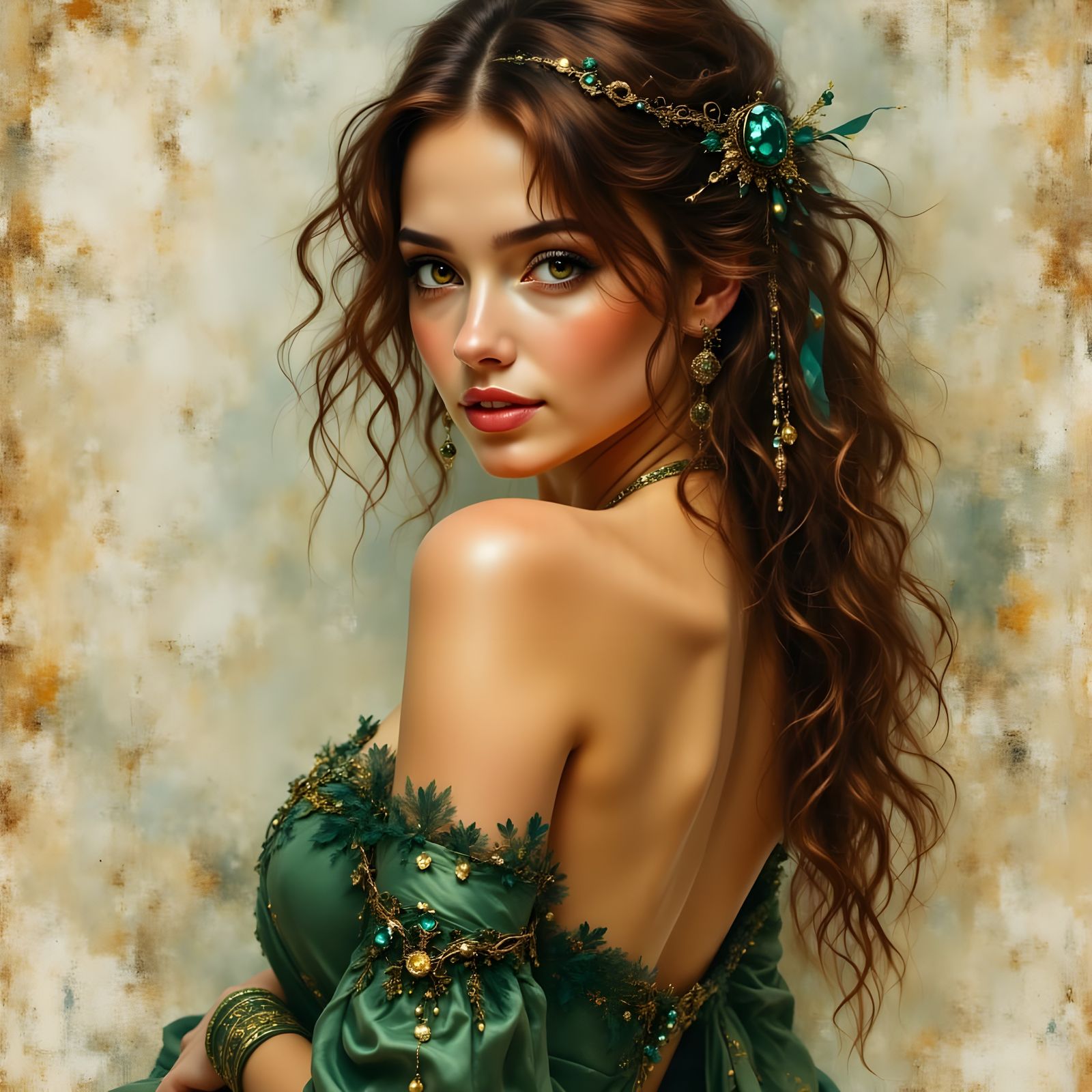 Beautiful Norse Goddess Portrait in Watercolor Style