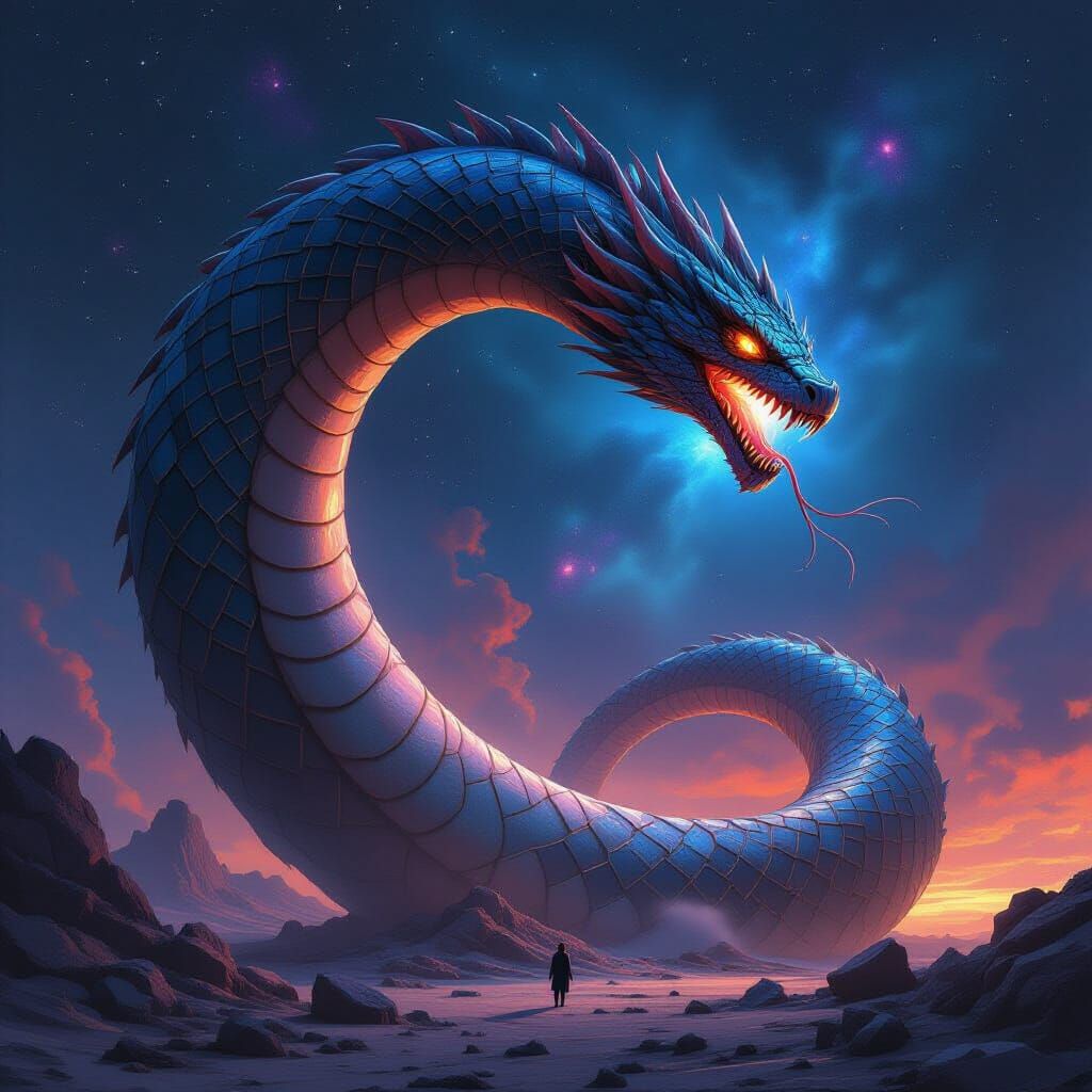 Ancient Serpent Coiled Around Shattered Moon
