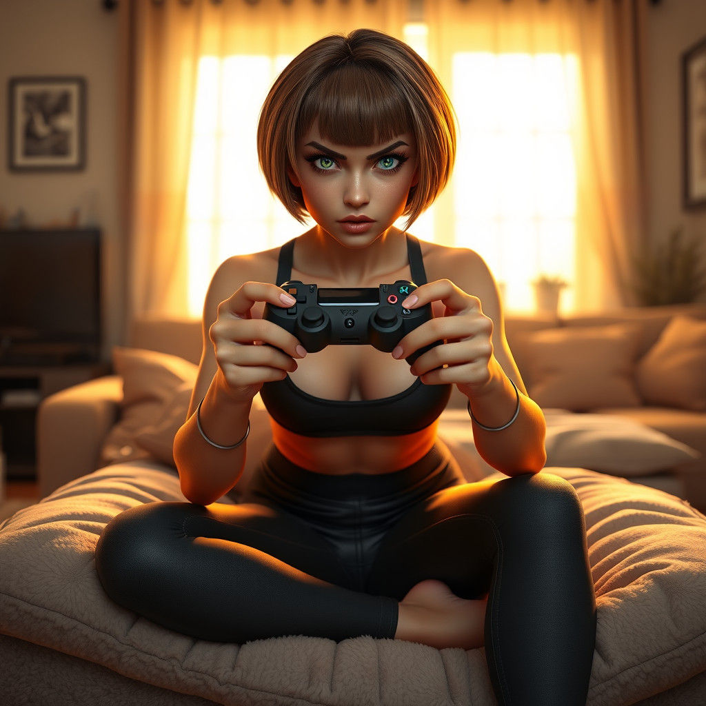 Irresistible Woman with Bob Cut in Cozy Apartment