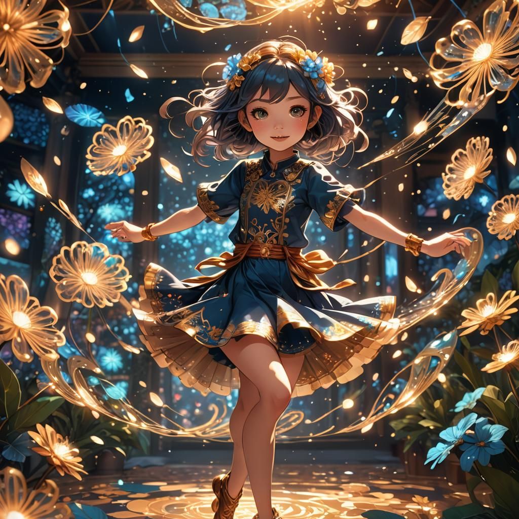 Dreamlike Manga Girl Dancing in a Colorful Fantasy