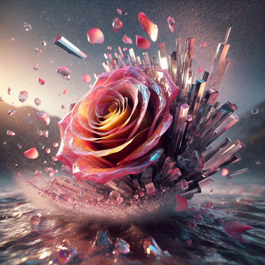 Prismatic Crystal Rose in Surreal Landscape