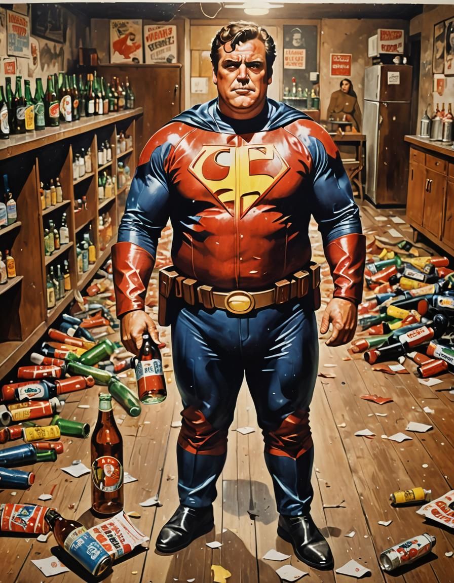 Retro Movie Poster of Overweight Superhero