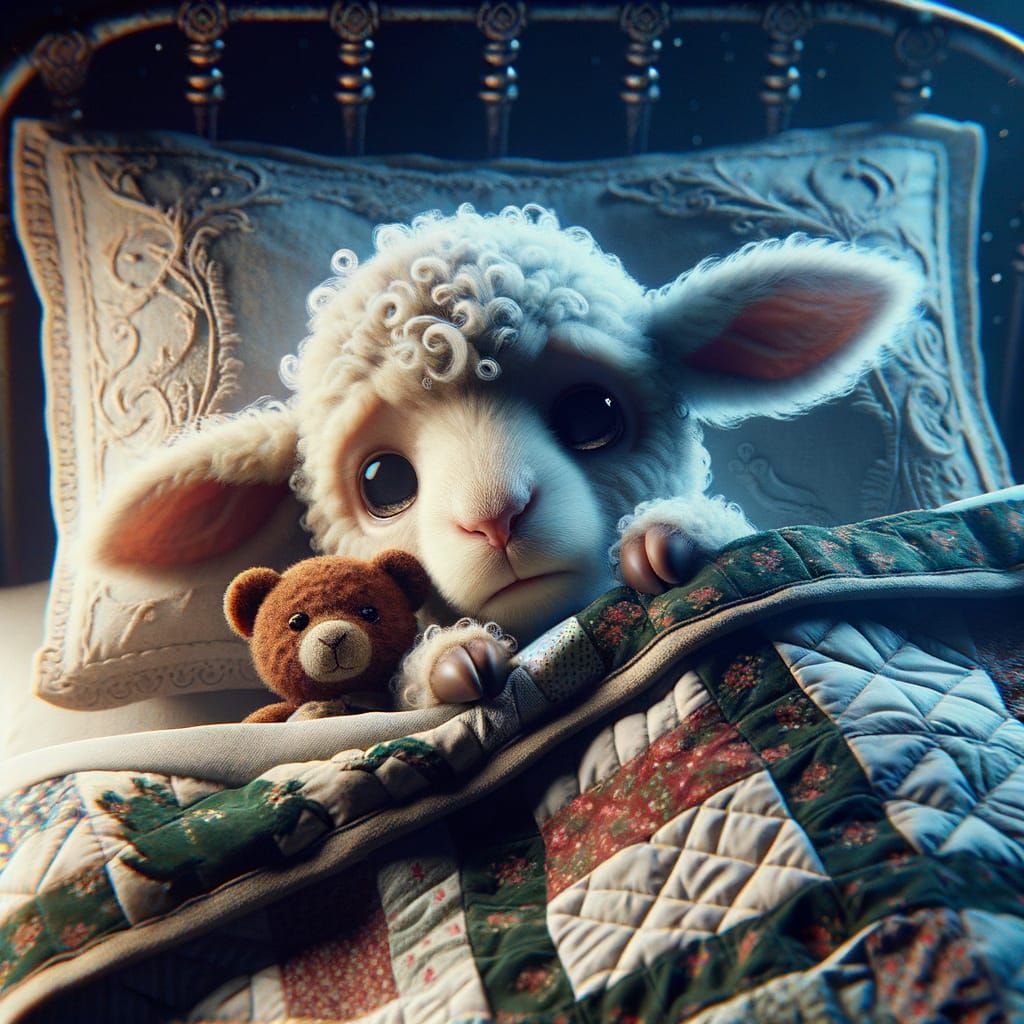 CGI Lamb Awake at Night with Teddy Bear