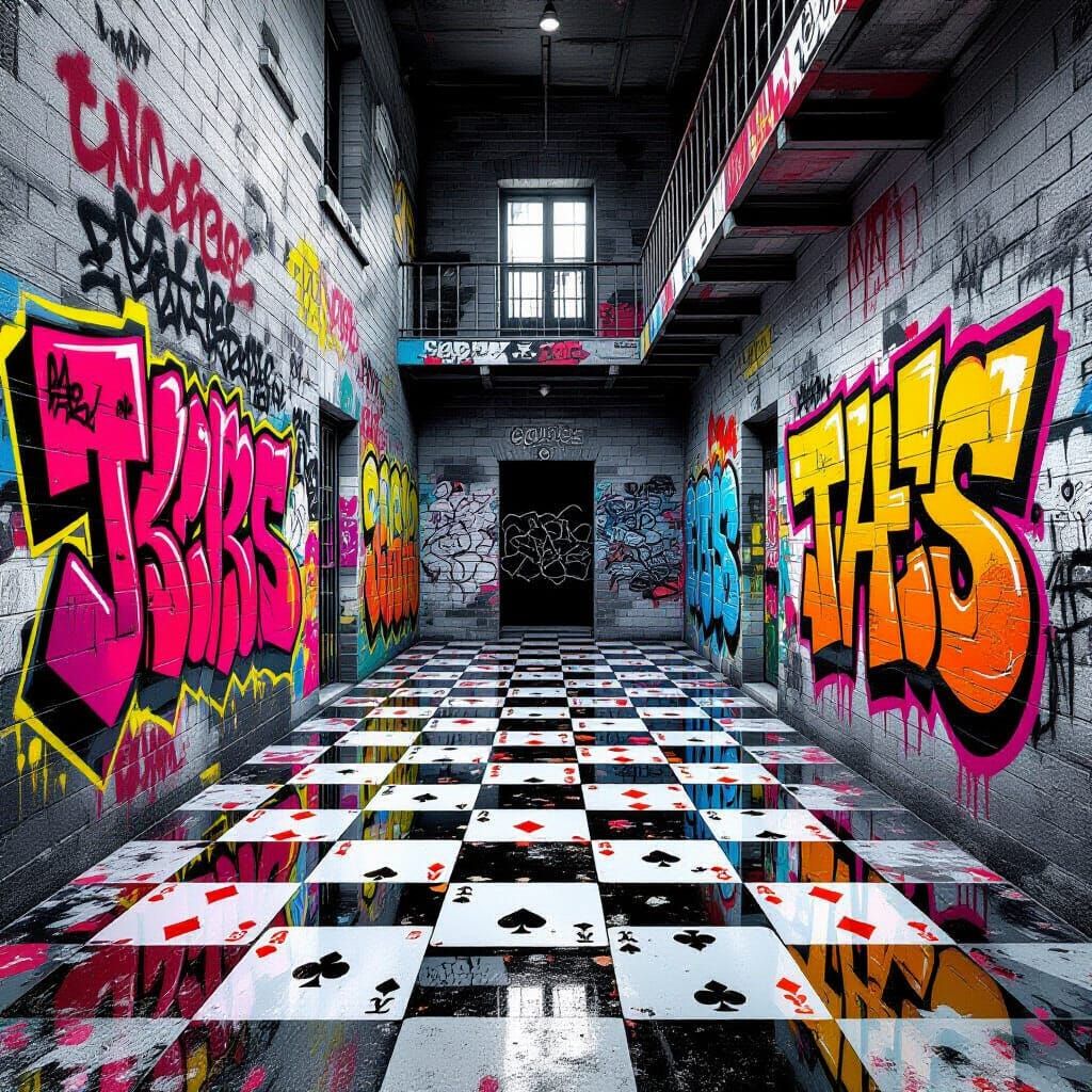 Playing Card Prison with Graffiti Art and Vibrant Textures