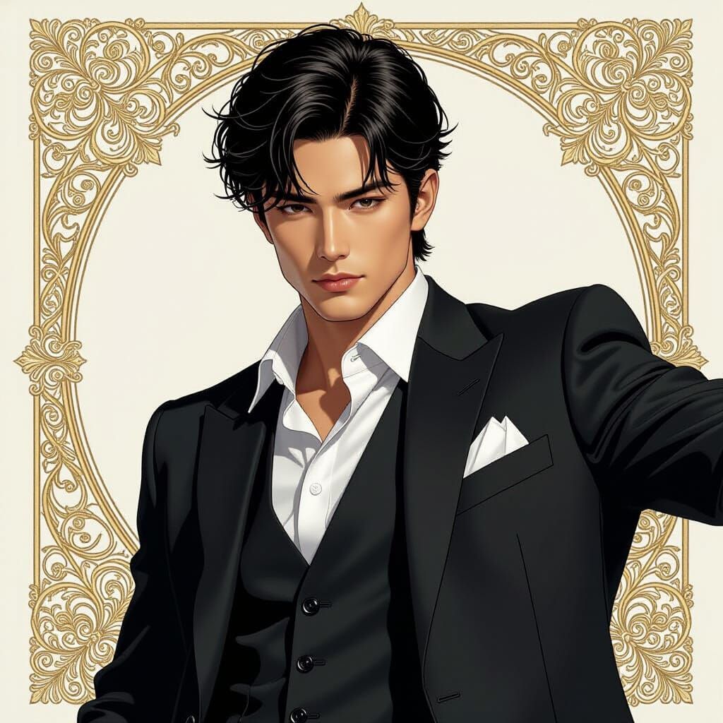 Elegant Man Posing in Manga Art Style