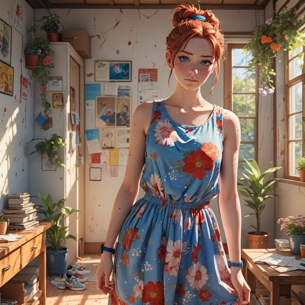 Anime Girl in Sunlight: 3D Concept Art