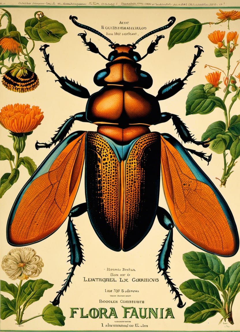 Vintage Beetle Illustration with Intricate Zentangle Details