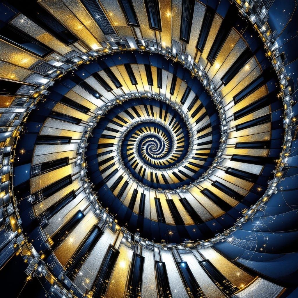 Mesmerizing Fractal Artwork with Intricate Piano Key Spirals