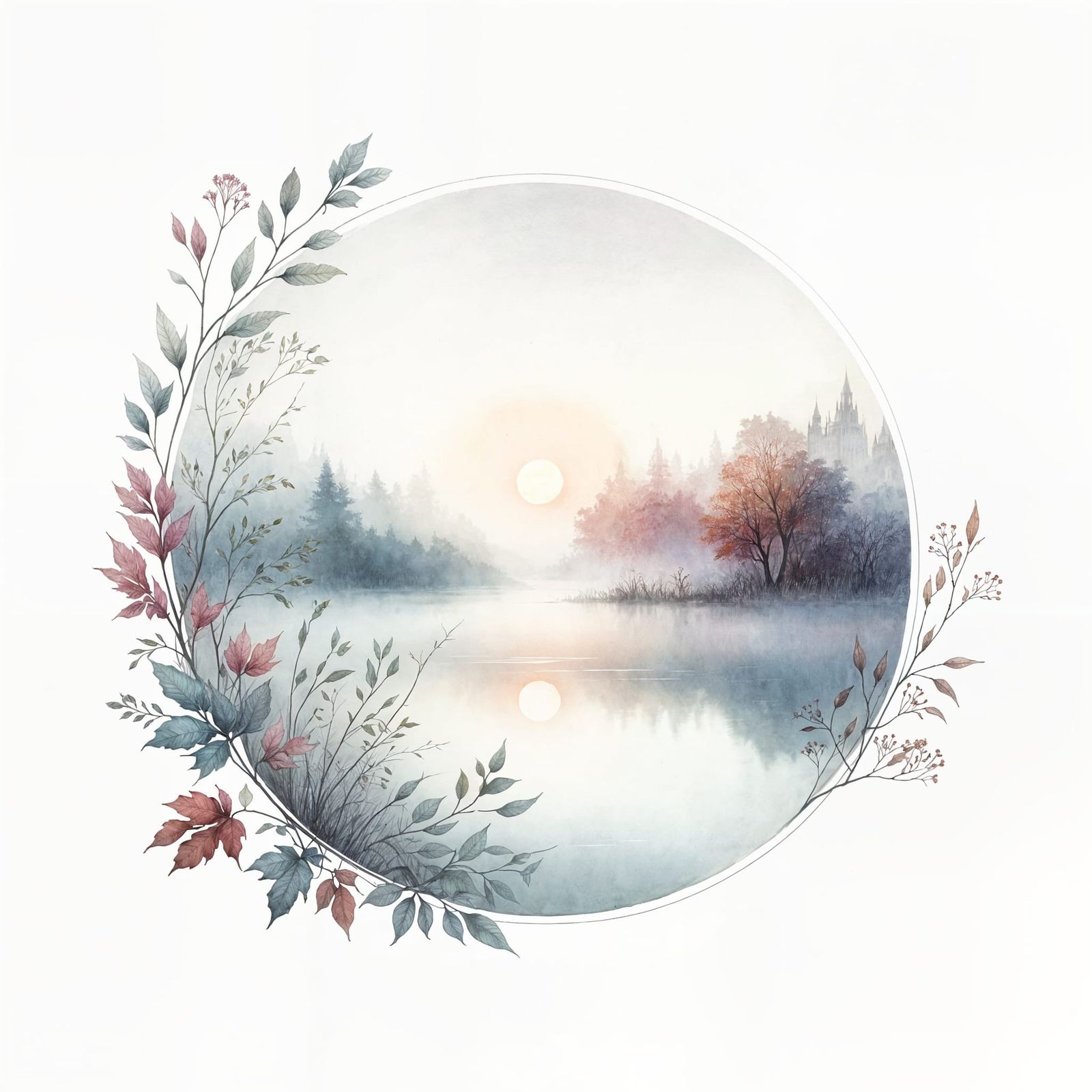 Sunrise on a misty morning. over a misty pond in the hieght ...