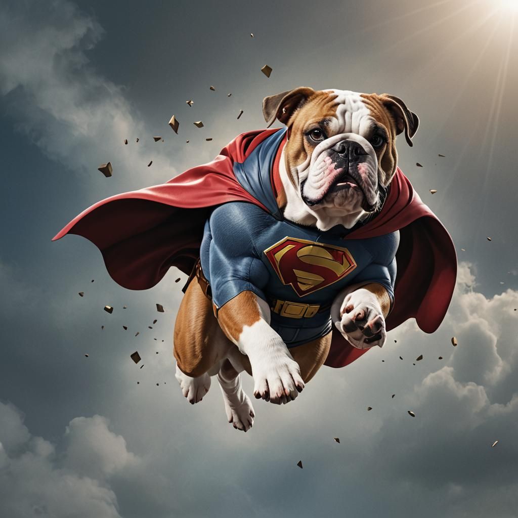 Superhero English Bulldog Flies to Save the Day