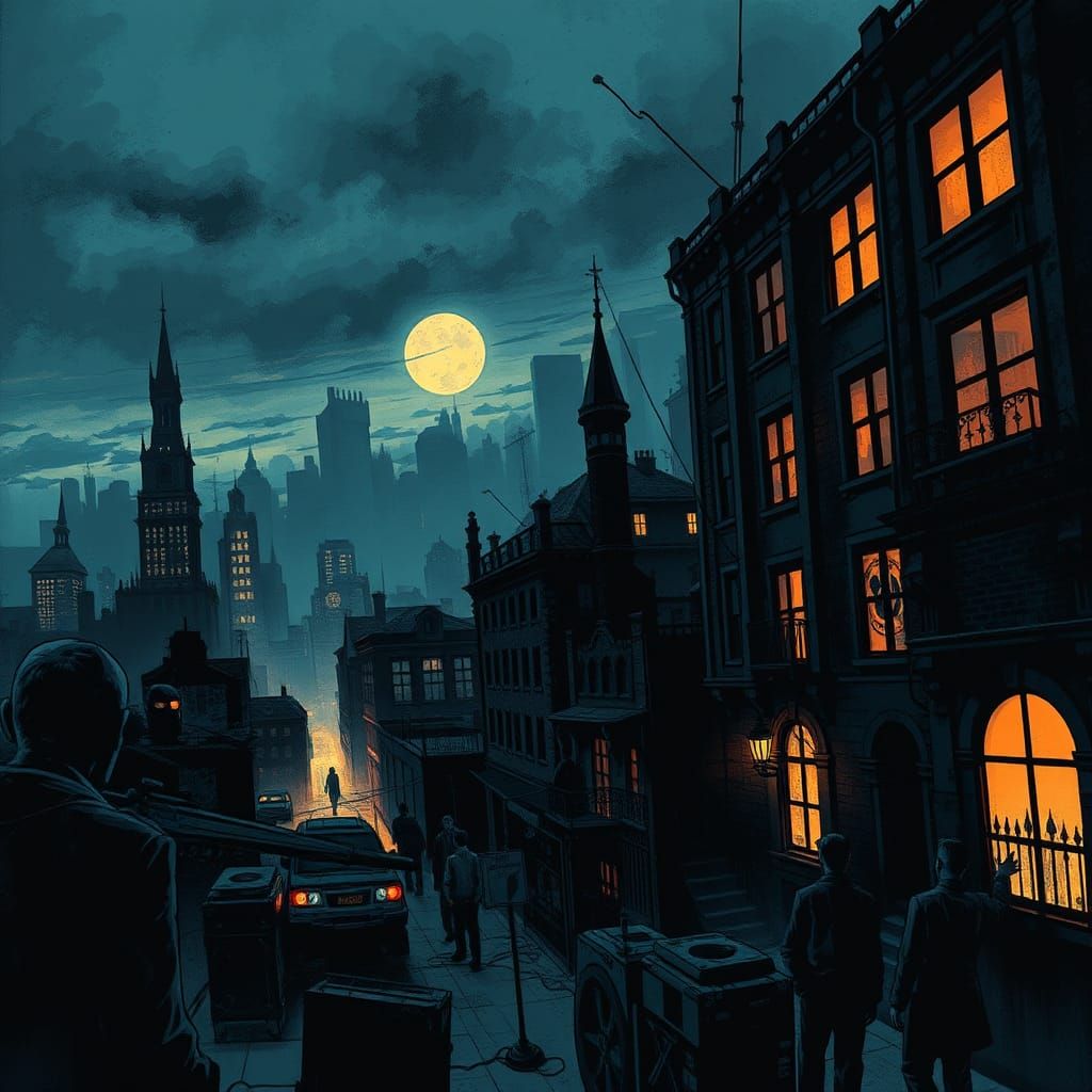 Noir Cityscape in Grendel Comics Style