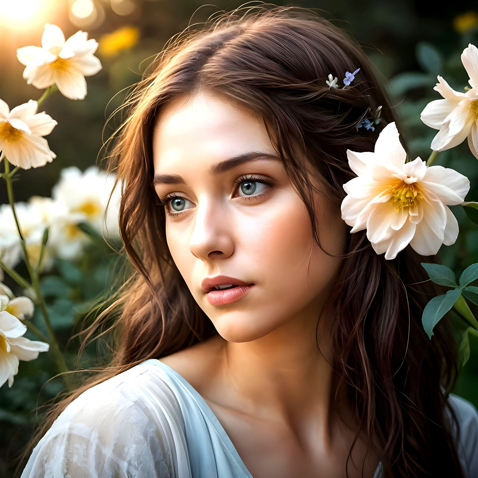 Enigmatic Woman Contemplating Nature in a Whimsical Landscap...