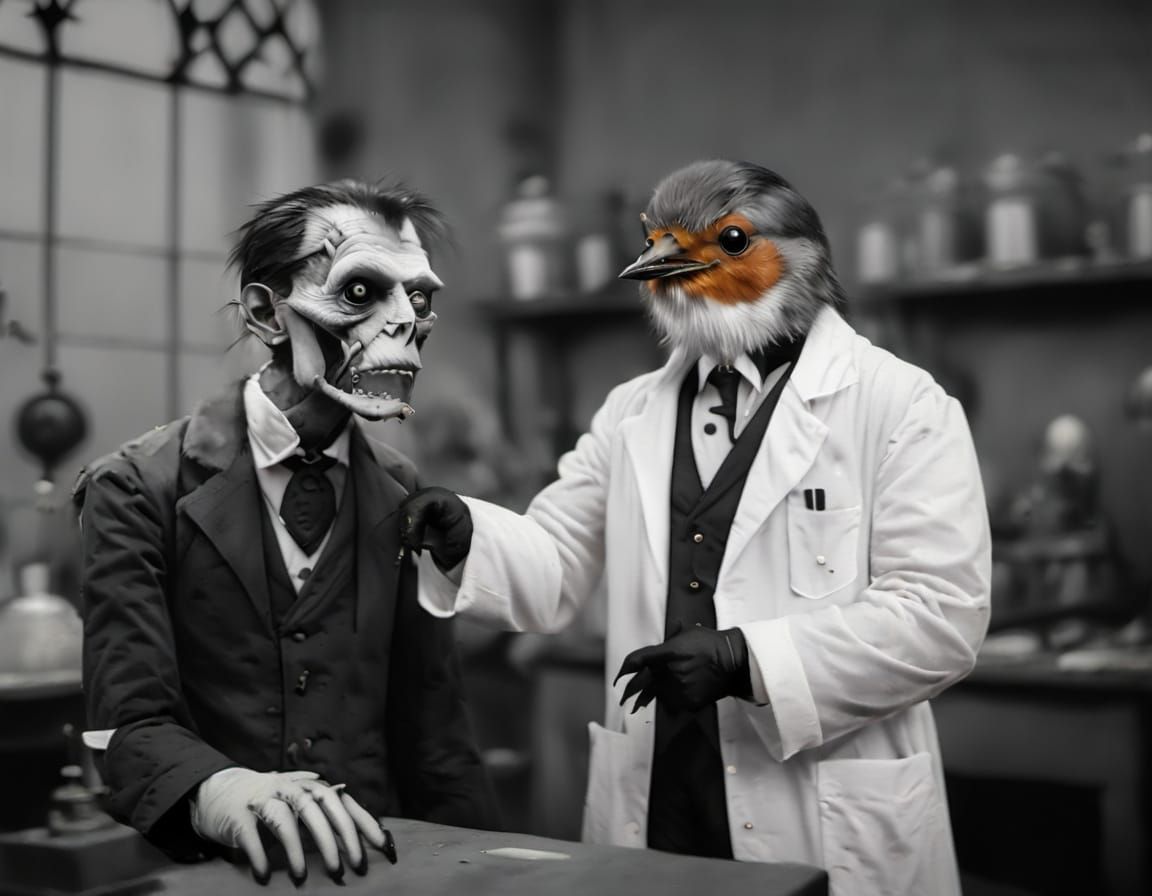Proud Robin Brings Frankenstein to Life in Laboratory