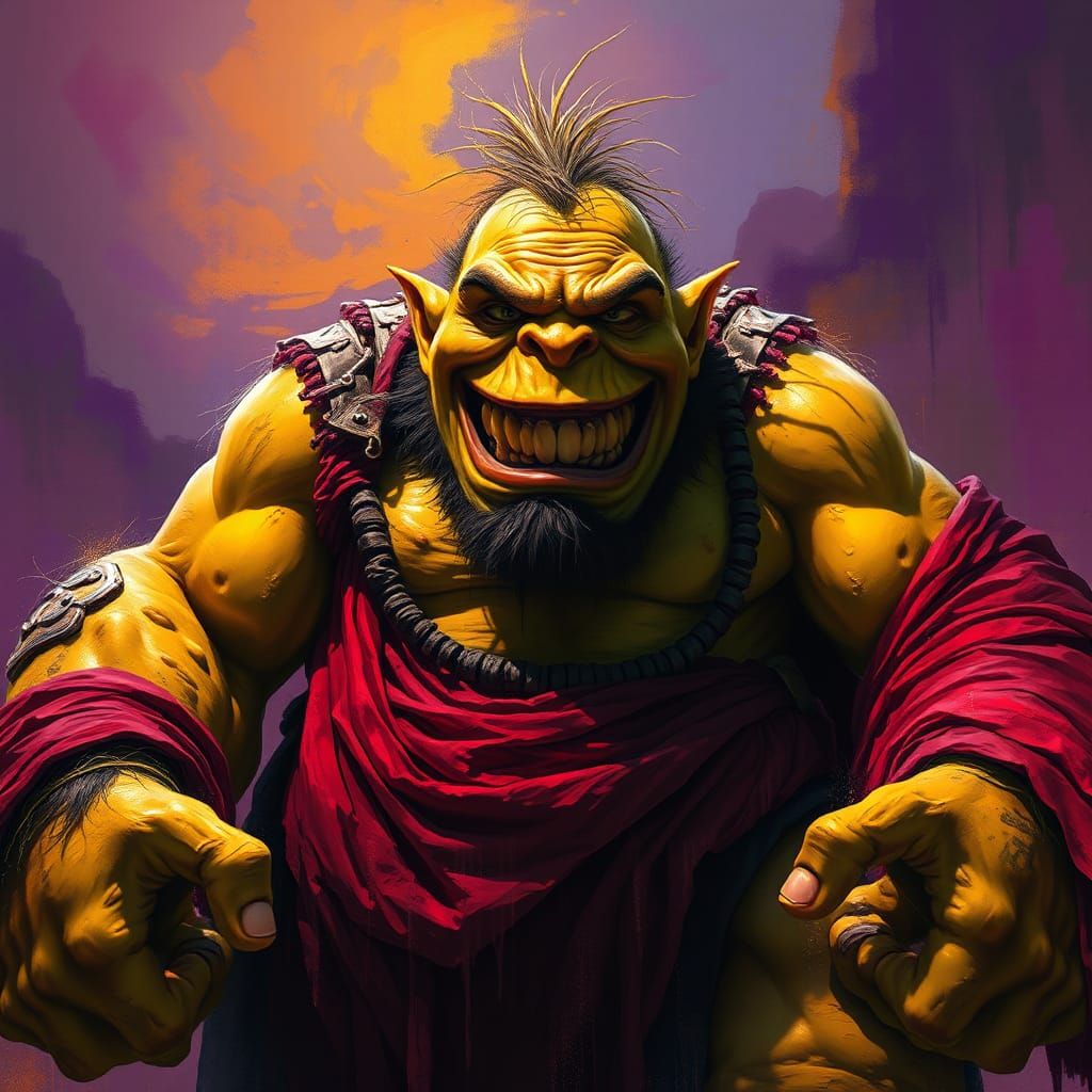 Heroic Ogre Portrait in Art Nouveau Street Art Style