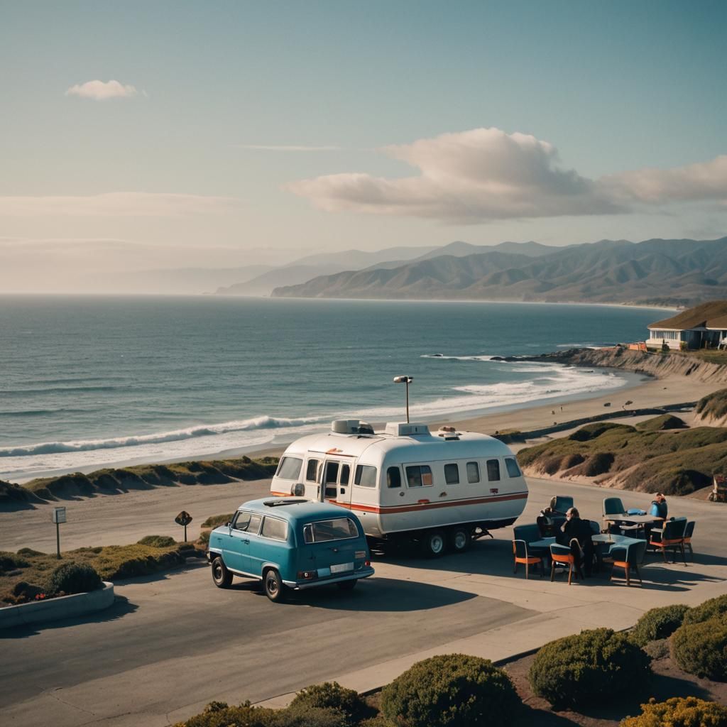 Futuristic Camper Overlooking California Coast: Cinematic St...
