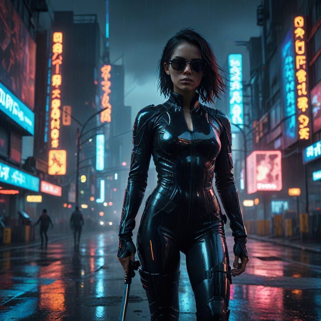 Cyberpunk Goddess in Neon City