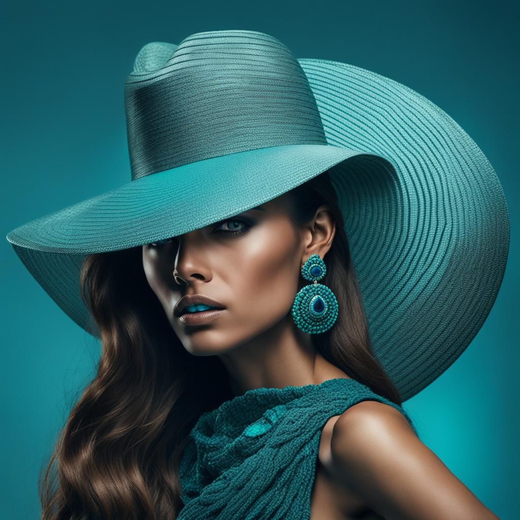 Model Portrait in Fashion Hat with Intense Gaze