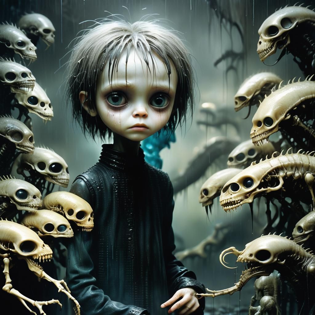 Ethereal Boy Petting Strange Beasts: A Haunting Vision