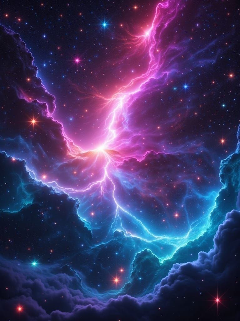 Epic Cosmic Digital Painting in Vibrant, Electric Hues